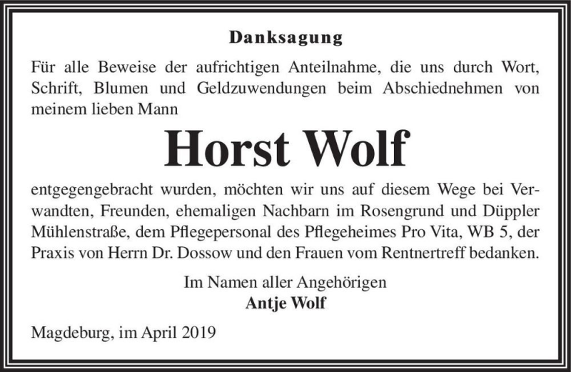 Traueranzeigen Von Horst Wolf Abschied Nehmen De