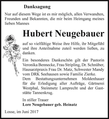 Traueranzeigen Von Hubert Neugebauer Abschied Nehmen De