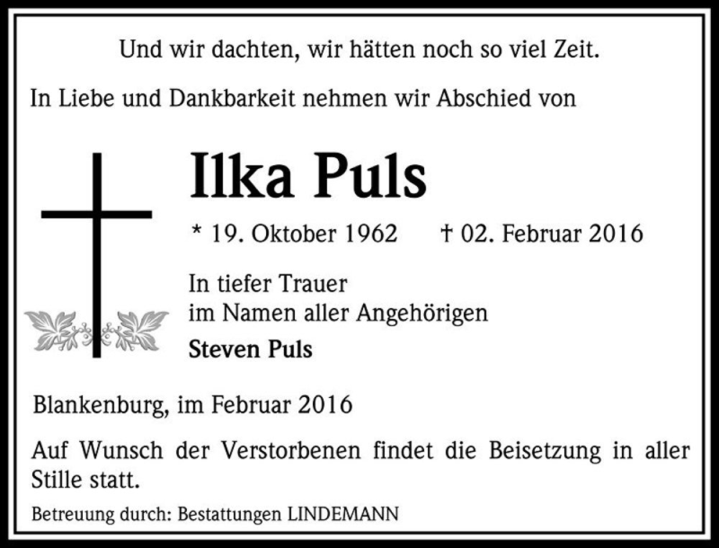 Traueranzeigen Von Ilka Puls Abschied Nehmen De