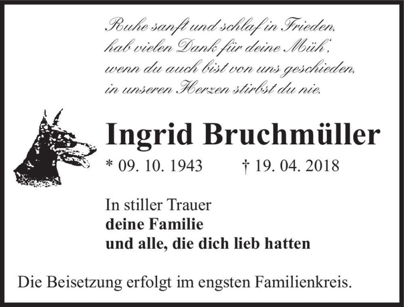 Traueranzeigen Von Ingrid Bruchm Ller Abschied Nehmen De