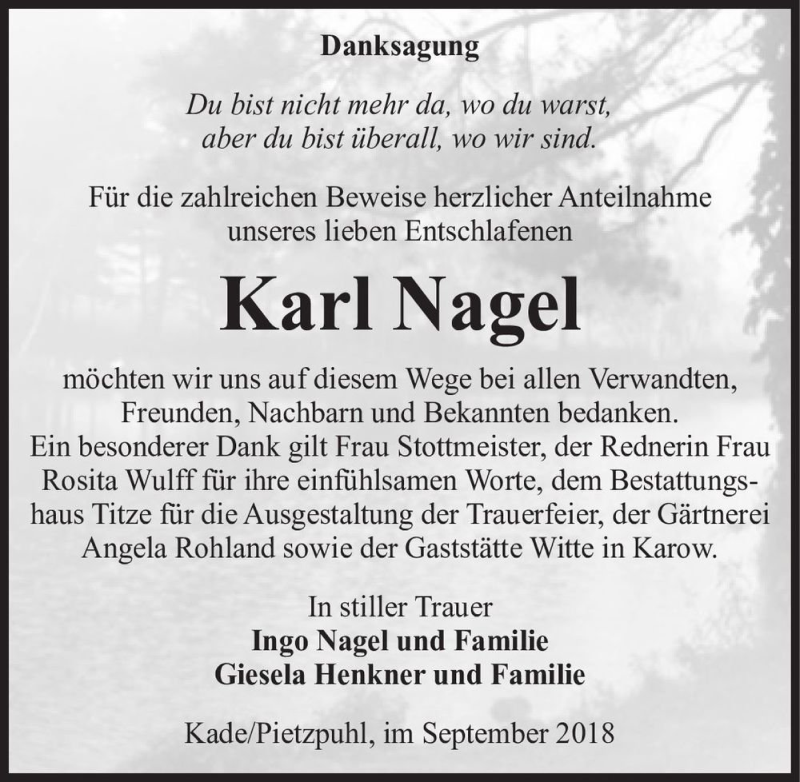 Traueranzeigen Von Karl Nagel Abschied Nehmen De