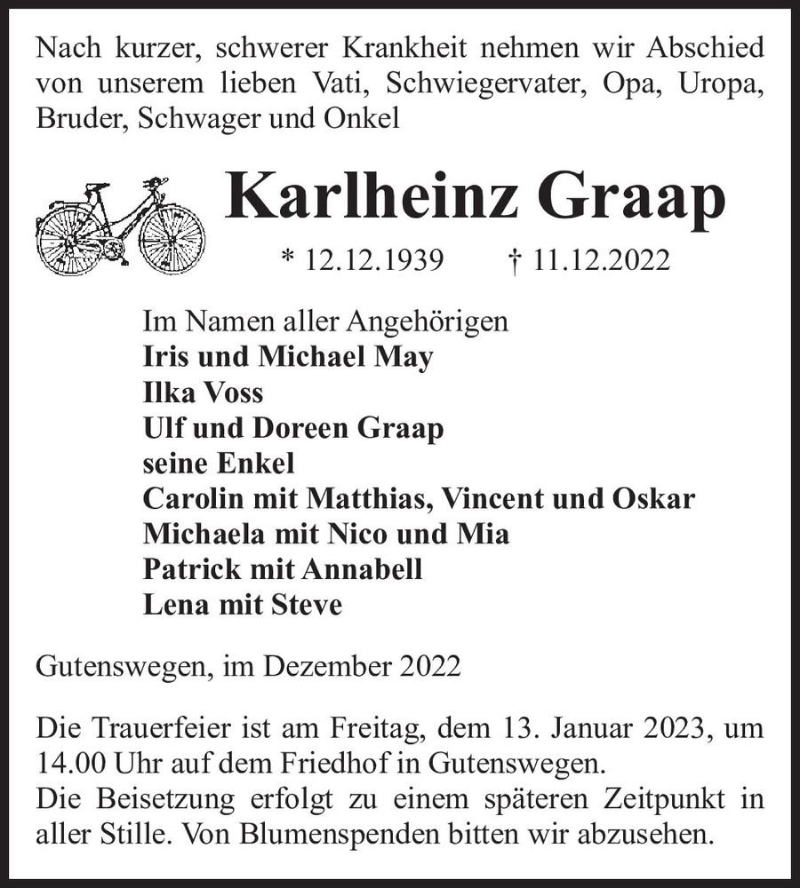 Traueranzeigen Von Karlheinz Graap Abschied Nehmen De