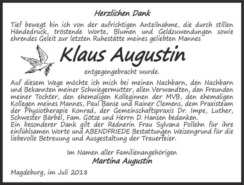 Traueranzeigen Von Klaus Augustin Abschied Nehmen De