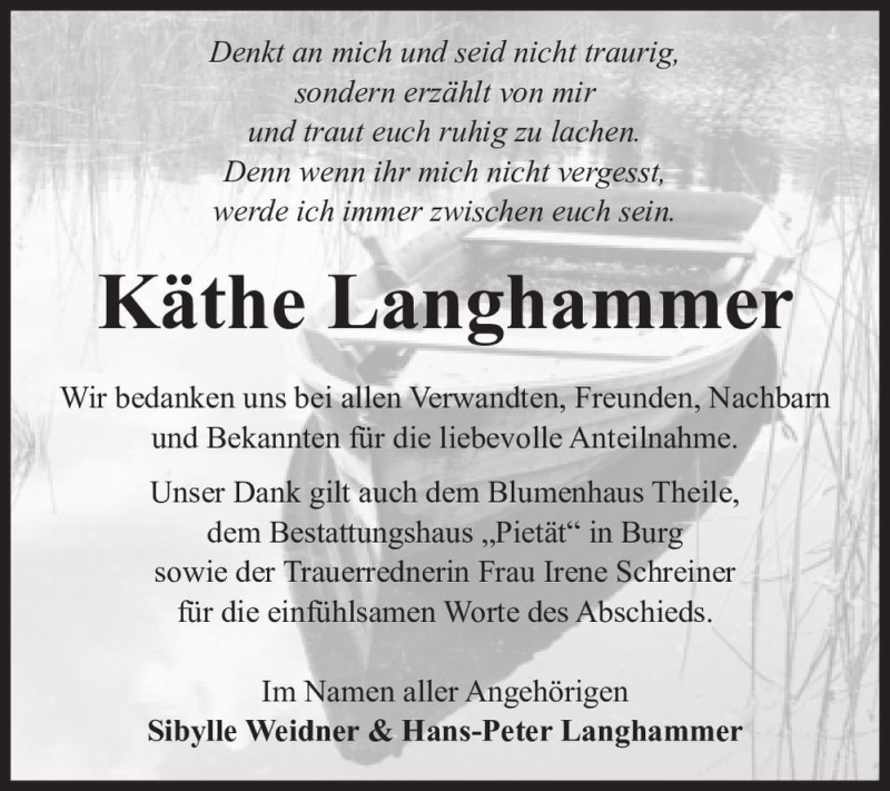 Traueranzeigen von Käthe Langhammer abschied nehmen de