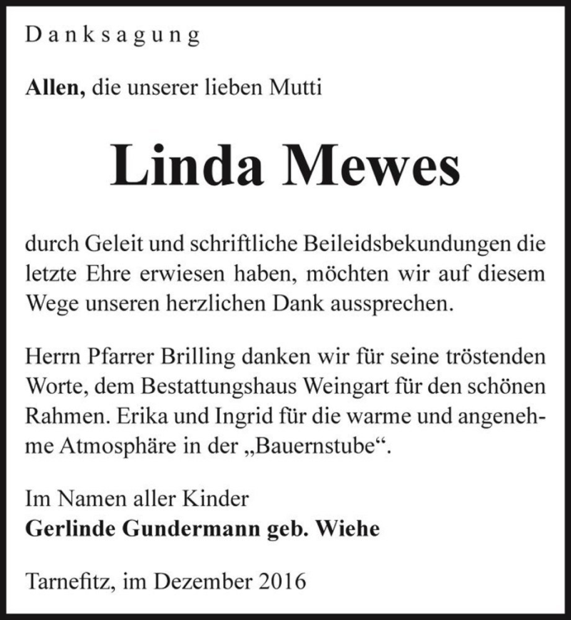 Traueranzeigen Von Linda Mewes Abschied Nehmen De