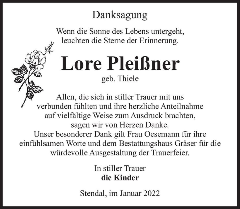 Traueranzeigen Von Lore Plei Ner Geb Thiele Abschied Nehmen De