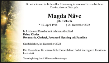 Traueranzeigen von Magda Näve geb Tschiche abschied nehmen de