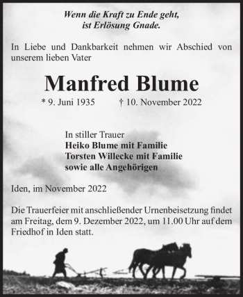 Traueranzeigen Von Manfred Blume Abschied Nehmen De