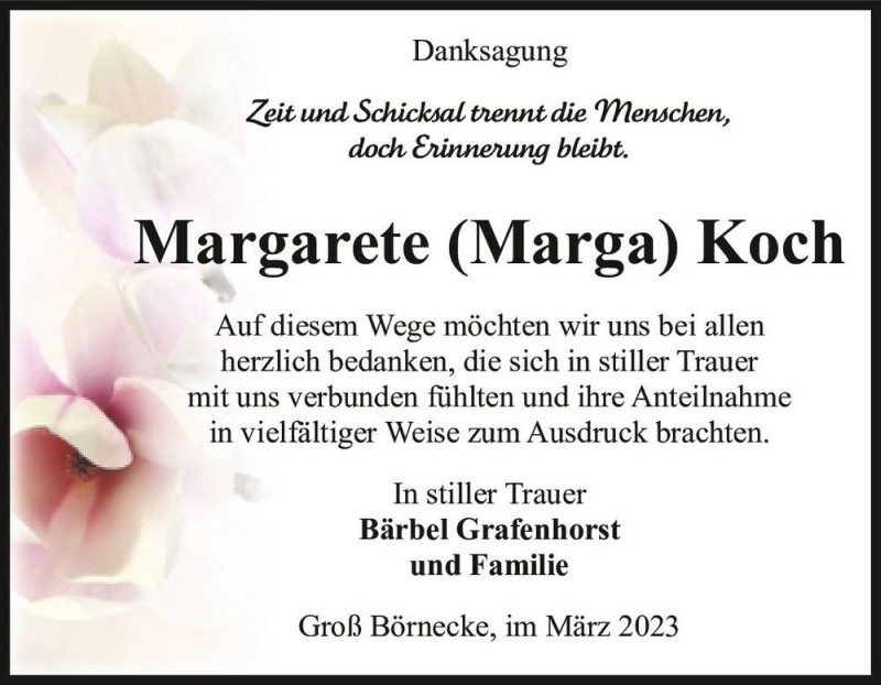 Traueranzeigen Von Margarete Marga Koch Abschied Nehmen De