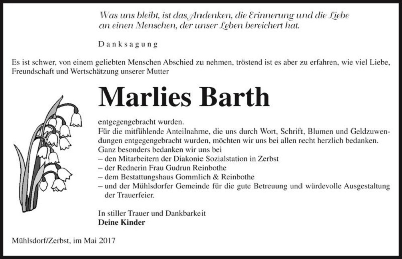 Traueranzeigen Von Marlies Barth Abschied Nehmen De