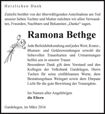 Traueranzeigen Von Ramona Bethge Abschied Nehmen De