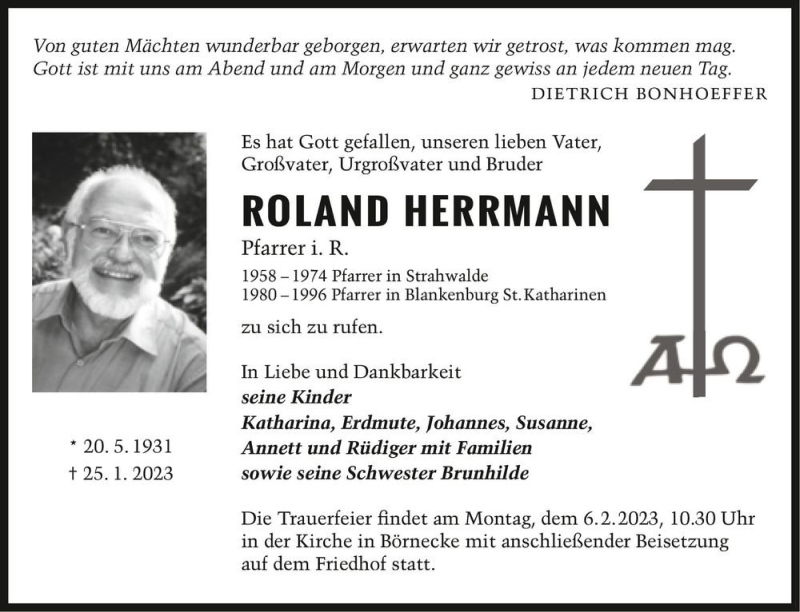 Traueranzeigen Von Roland Herrmann Abschied Nehmen De