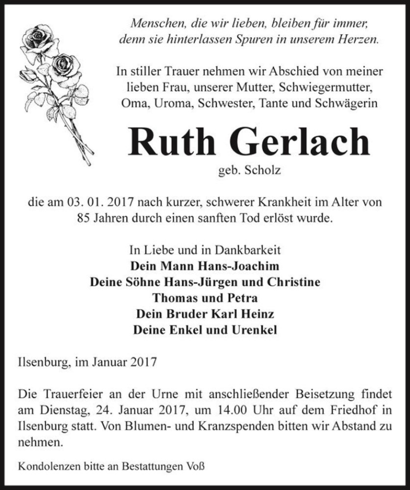 Traueranzeigen Von Ruth Gerlach Geb Scholz Abschied Nehmen De