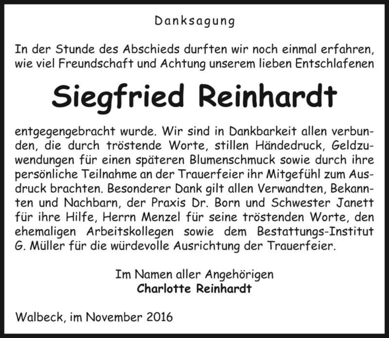 Traueranzeigen Von Siegfried Reinhardt Abschied Nehmen De