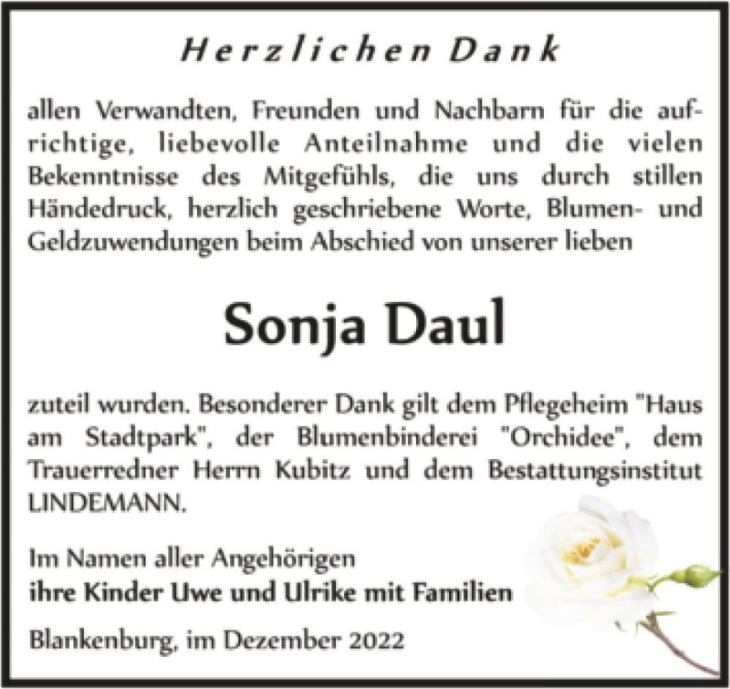 Traueranzeigen Von Sonja Daul Abschied Nehmen De