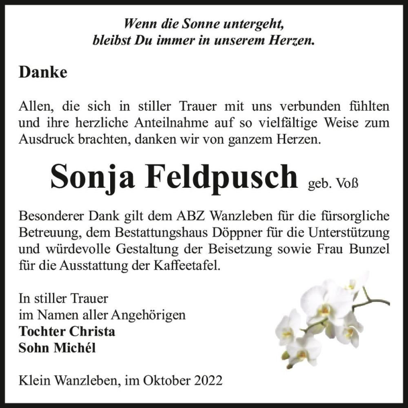 Traueranzeigen Von Sonja Feldpusch Geb Vo Abschied Nehmen De