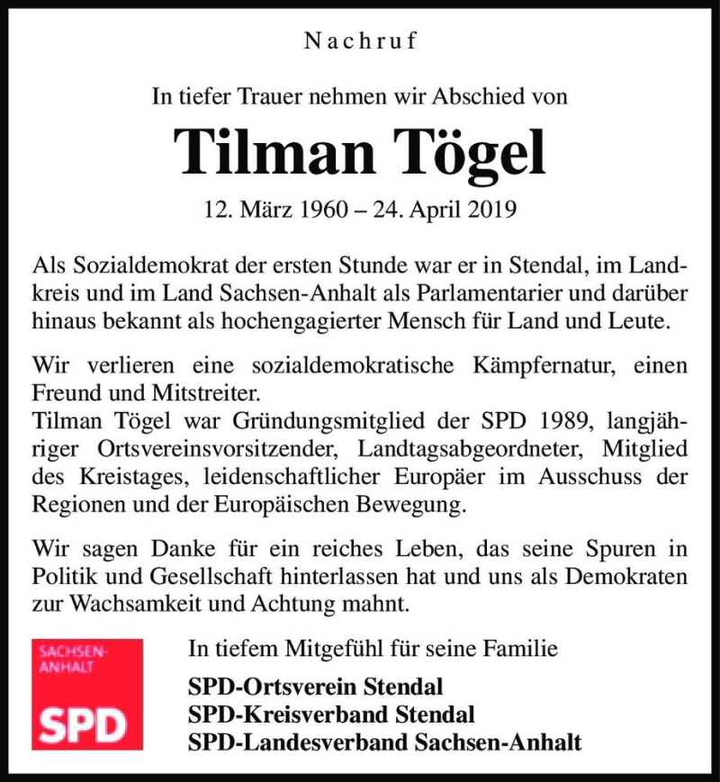 Traueranzeigen Von Tilman T Gel Abschied Nehmen De