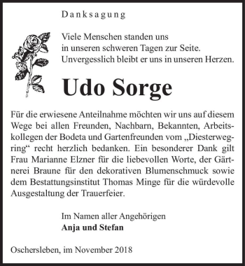 Traueranzeigen Von Udo Sorge Abschied Nehmen De