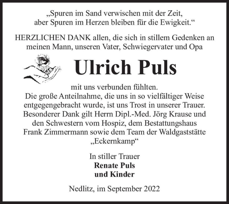 Traueranzeigen Von Ulrich Puls Abschied Nehmen De