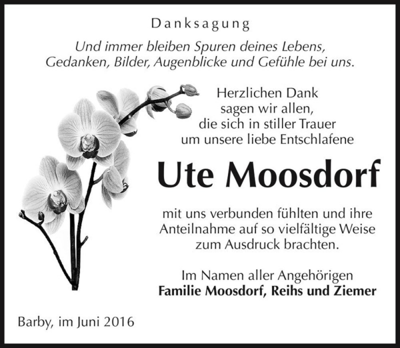 Traueranzeigen Von Ute Moosdorf Abschied Nehmen De