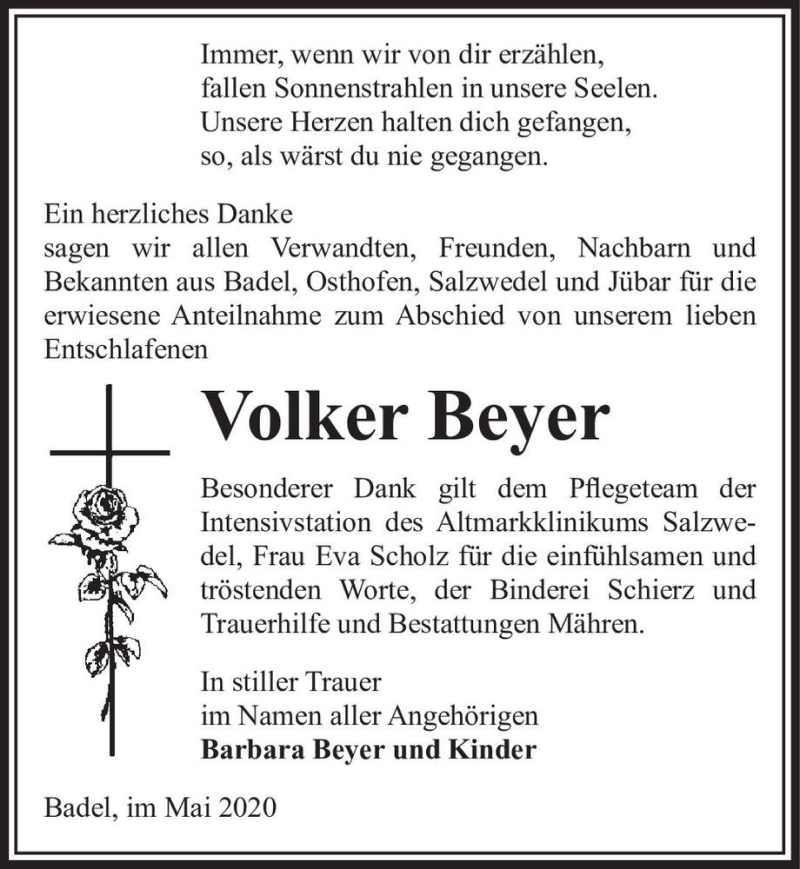 Traueranzeigen Von Volker Beyer Abschied Nehmen De