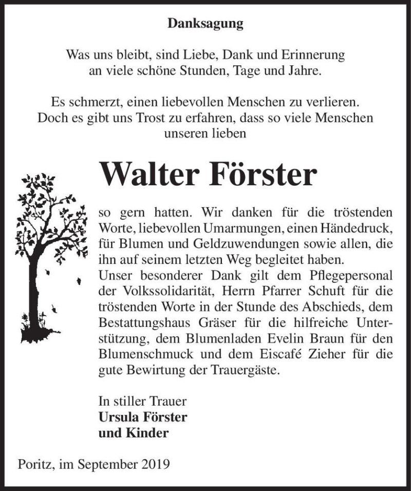 Traueranzeigen von Walter Förster abschied nehmen de