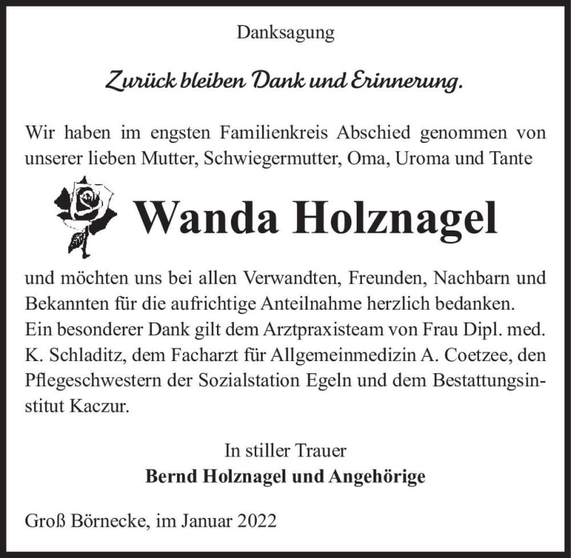 Traueranzeigen Von Wanda Holznagel Abschied Nehmen De