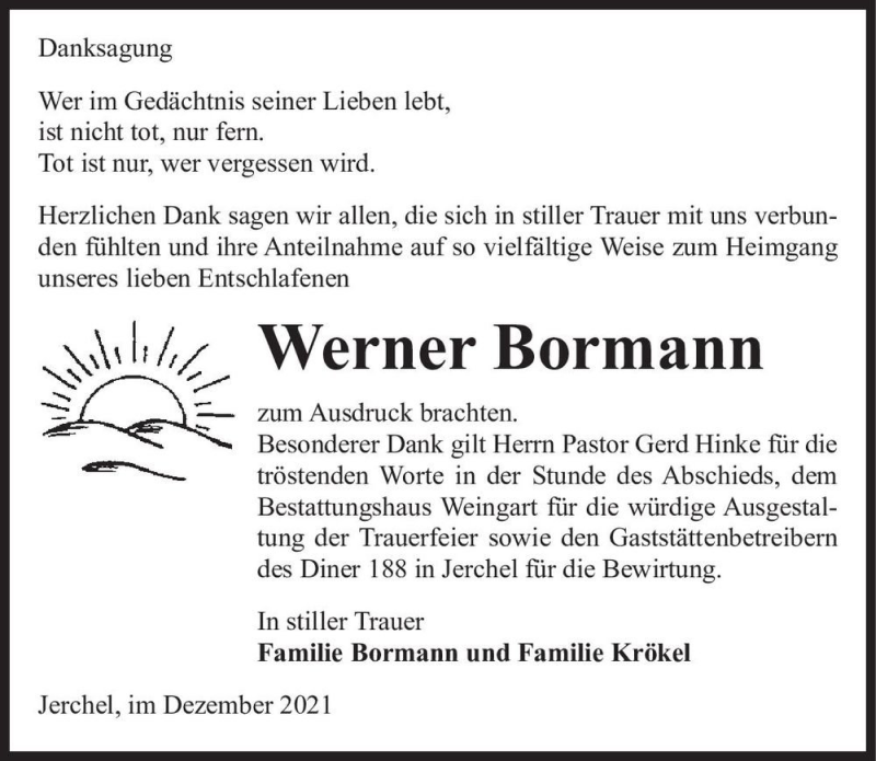 Traueranzeigen Von Werner Bormann Abschied Nehmen De