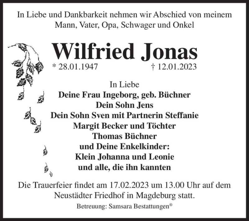 Traueranzeigen Von Wilfried Jonas Abschied Nehmen De