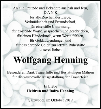 Traueranzeigen Von Wolfgang Henning Abschied Nehmen De