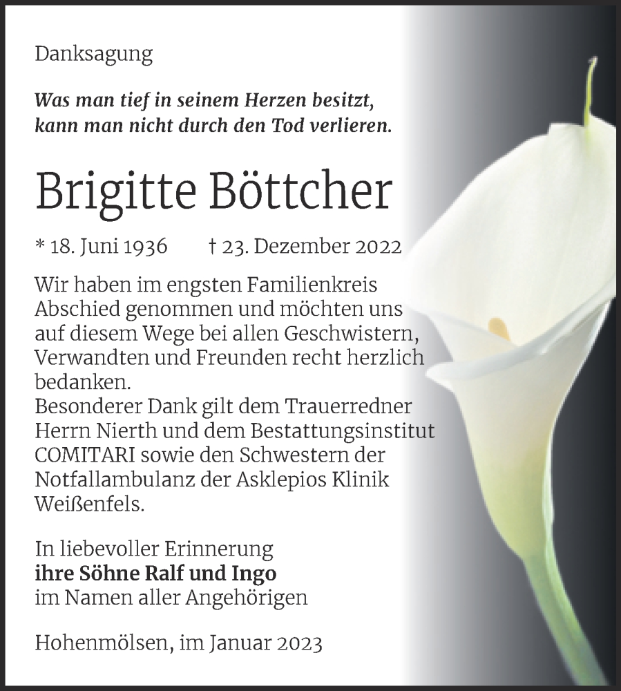 Traueranzeigen Von Brigitte B Ttcher Abschied Nehmen De