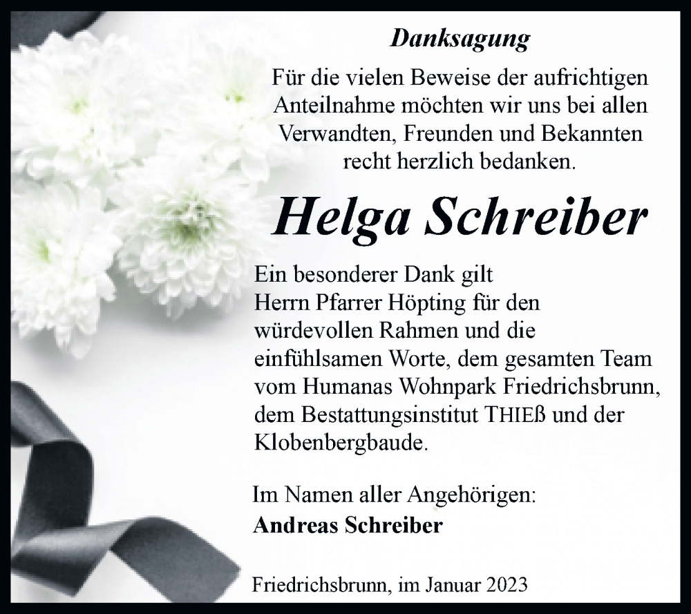 Traueranzeigen Von Helga Schreiber Abschied Nehmen De