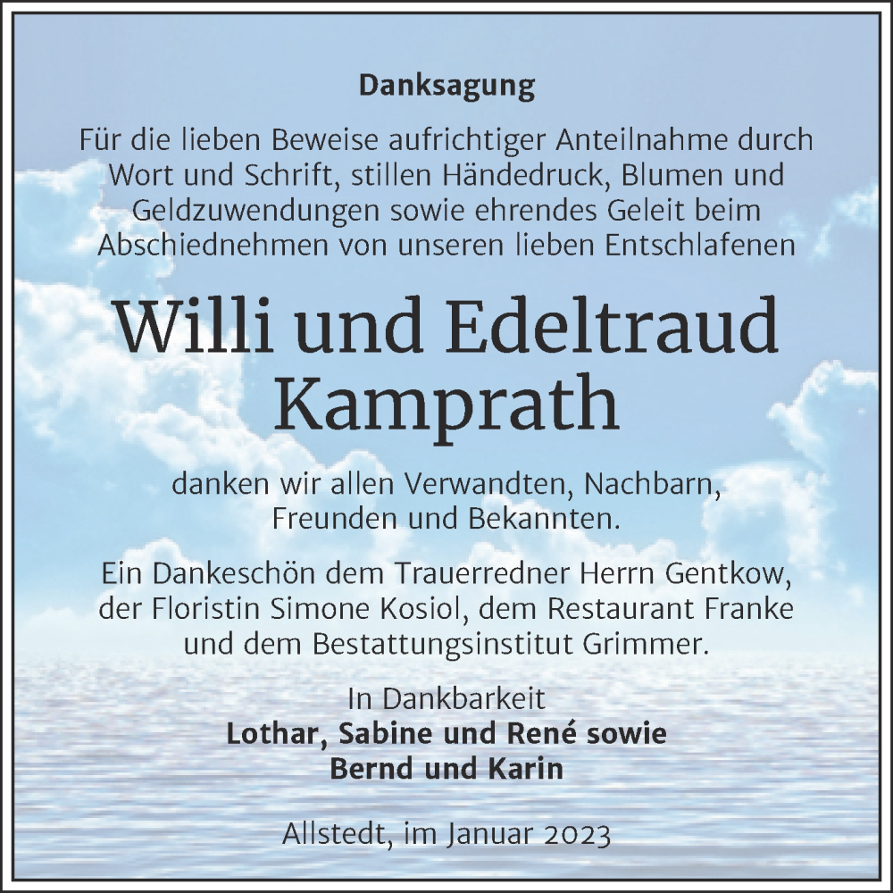 Traueranzeigen Von Willi Und Edeltraud Kamprath Abschied Nehmen De