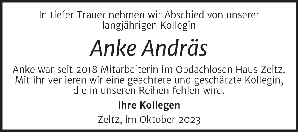 Traueranzeigen Von Anke Andr S Andr S Abschied Nehmen De