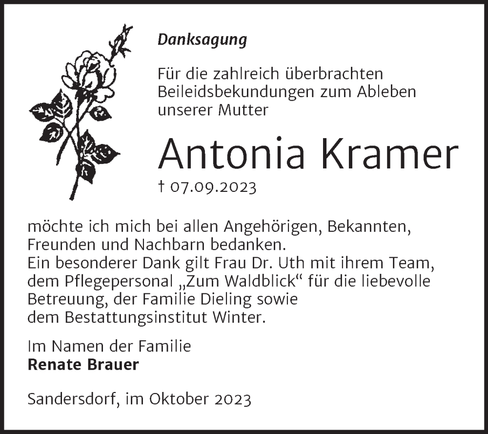 Traueranzeigen Von Antonia Kramer Abschied Nehmen De