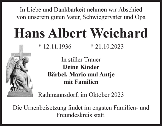 Traueranzeigen Von Hans Albert Weichard Abschied Nehmen De