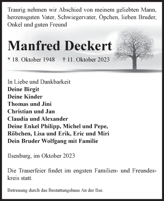 Traueranzeigen Von Manfred Deckert Abschied Nehmen De