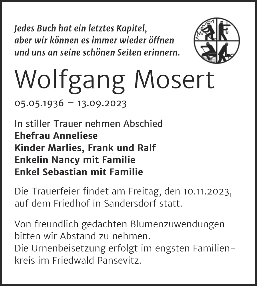 Traueranzeigen Von Wolfgang Mosert Abschied Nehmen De