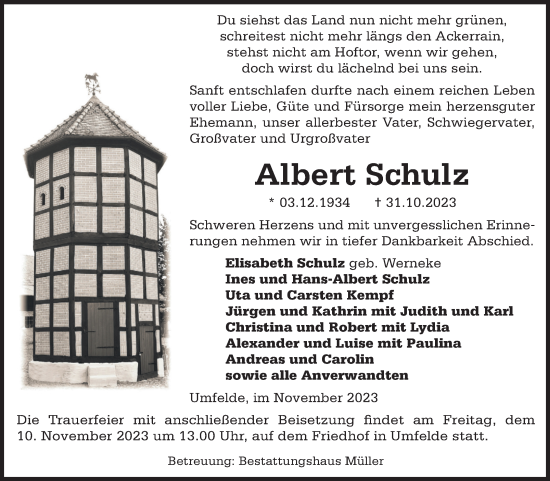 Traueranzeigen Von Albert Schulz Abschied Nehmen De