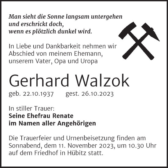 Traueranzeigen Von Gerhard Walzok Abschied Nehmen De