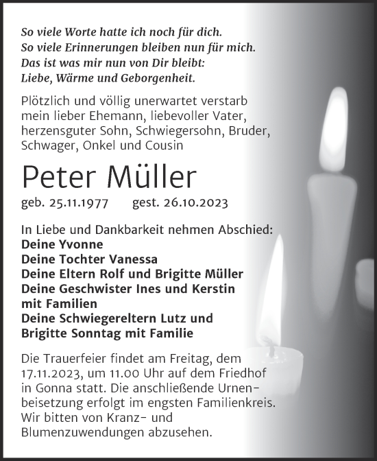 Traueranzeigen von Peter Müller abschied nehmen de