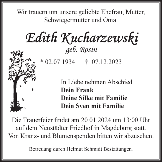 Traueranzeigen Von Edith Kucharzewski Abschied Nehmen De