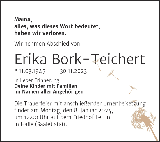 Traueranzeigen Von Erika Bork Teichert Abschied Nehmen De