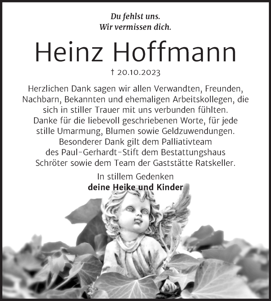 Traueranzeigen Von Heinz Hoffmann Abschied Nehmen De