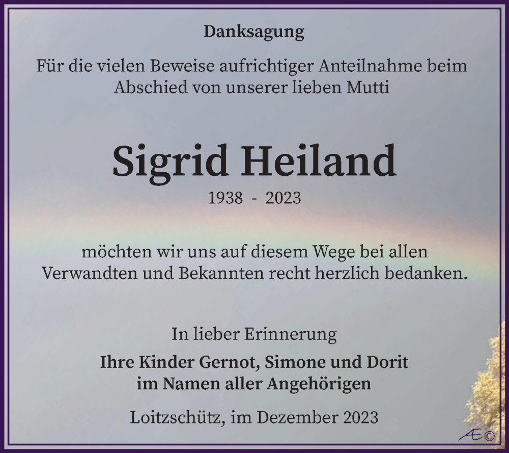 Traueranzeigen Von Sigrid Heiland Abschied Nehmen De