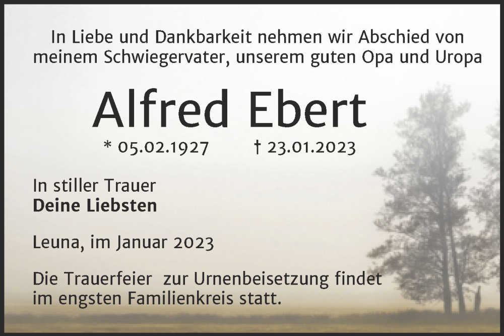 Traueranzeigen Von Alfred Ebert Abschied Nehmen De