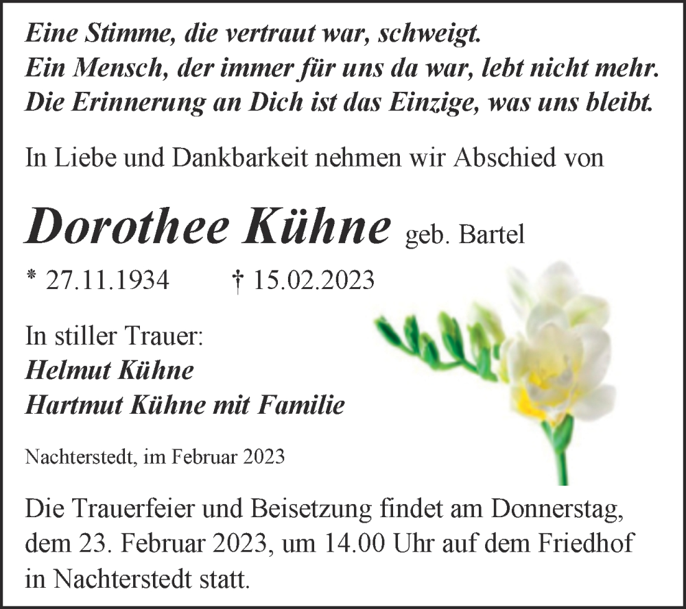 Traueranzeigen Von Dorothee K Hne Abschied Nehmen De