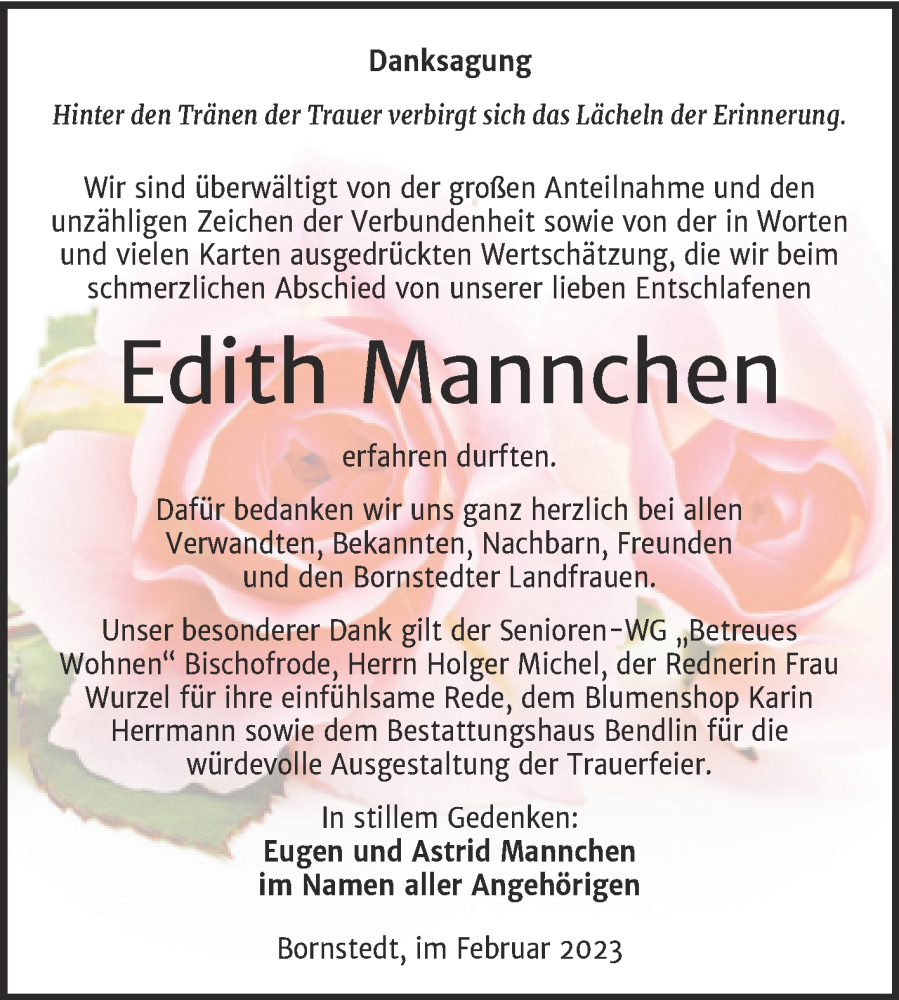 Traueranzeigen Von Edith Mannchen Abschied Nehmen De