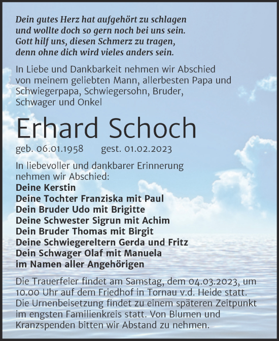 Traueranzeigen Von Erhard Schoch Abschied Nehmen De