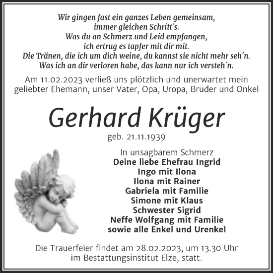 Traueranzeigen von Gerhard Krüger abschied nehmen de